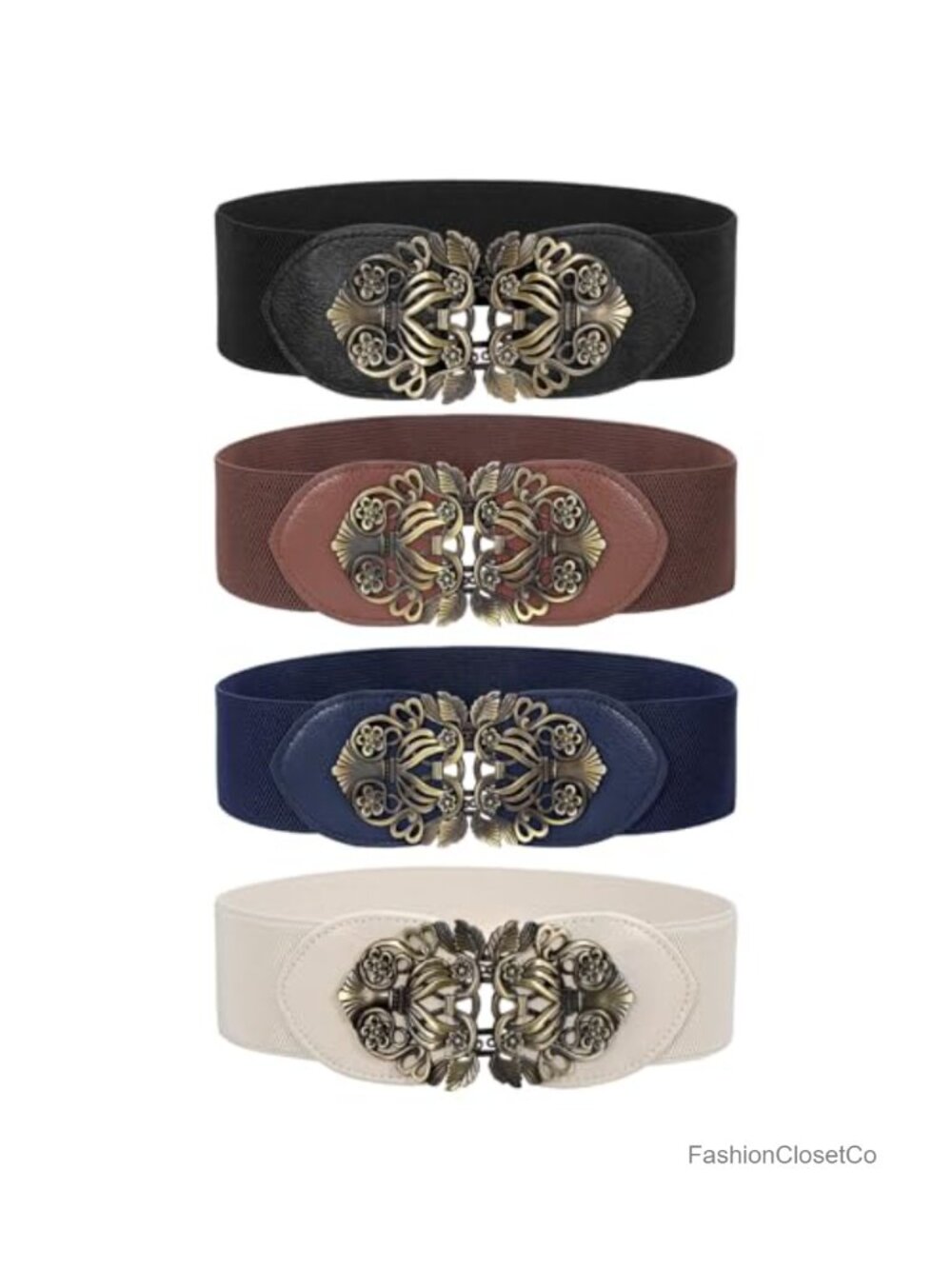 Wide Stretch Waist Belt for Dresses, Vintage Interlocking Buckle, High Elastic